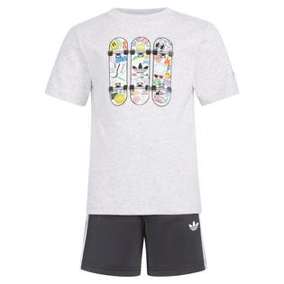 adidas Originals Kids' [4-7] 3-Stripes Firebird Short + Heathered Tee Two-Piece Set