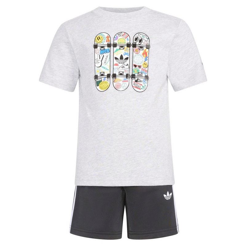 adidas Originals Kids' [4-7] 3-Stripes Firebird Short + Heathered Tee Two-Piece Set