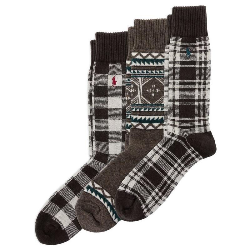 Polo Ralph Lauren Coffret cadeau de chaussettes avec motifs Fair Isle et &agrave; carreaux pour hommes (paquet de 3)