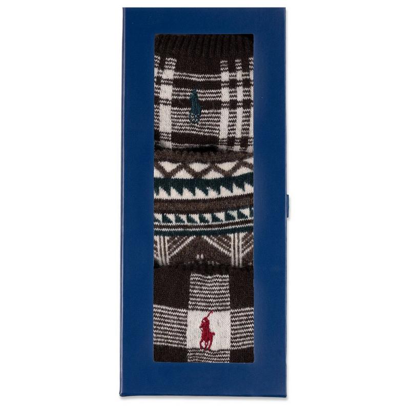 Polo Ralph Lauren Coffret cadeau de chaussettes avec motifs Fair Isle et &agrave; carreaux pour hommes (paquet de 3)