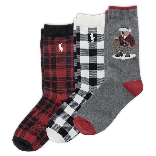 Polo Ralph Lauren Juniors   8-20  Holiday Polo Bear Crew Sock  3 Pack 