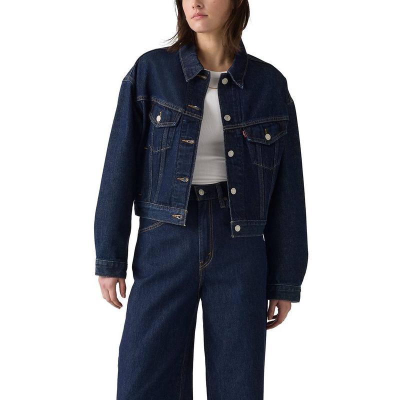 Levi's Veste l&eacute;g&egrave;re r&eacute;tr&eacute;cie en denim et lin '90s Trucker pour femmes