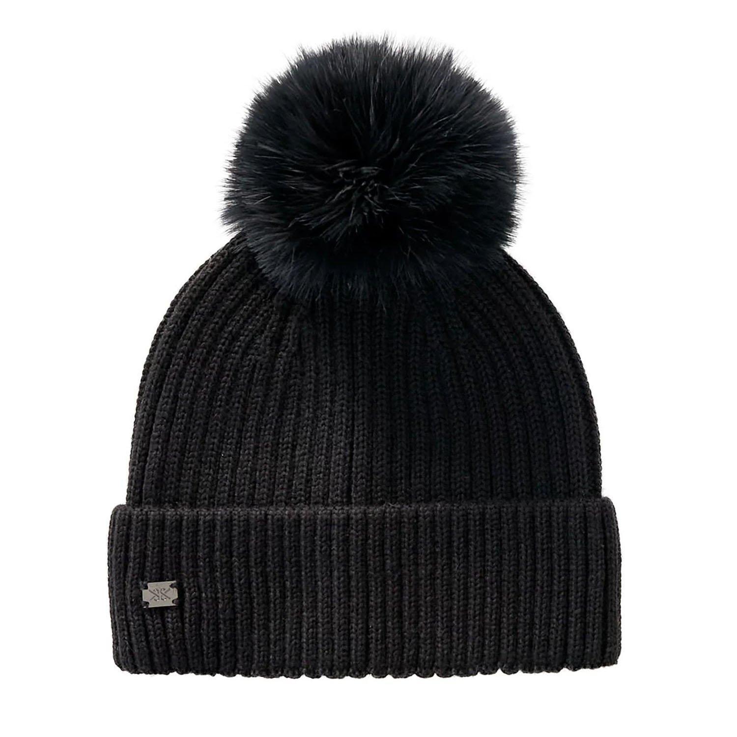 AMALIE SOIA & KYO BEANIE NWT BLACK Soia & Kyo Wool Blend Knit Hat with Real Fox Fur Pom Pom main image 3