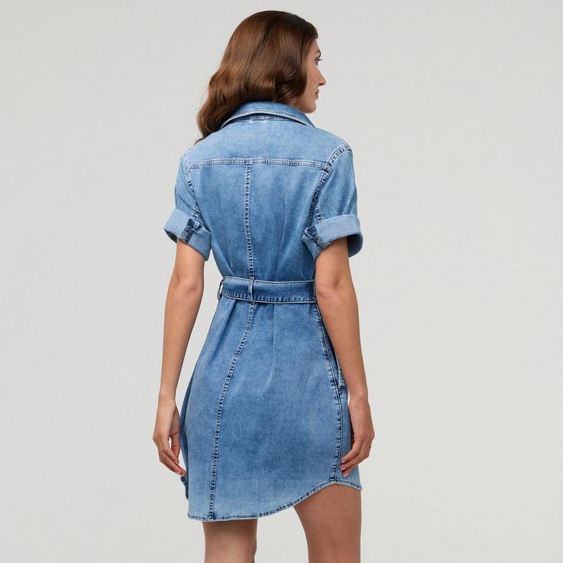DUER Robe chemise portefeuille en denim l&eacute;ger Performance pour femmes