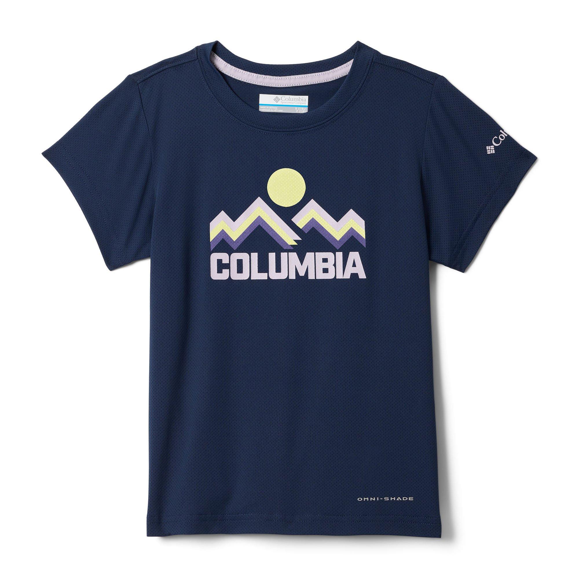 Columbia | Junior's Girl's Tech Trail Utility Short Sleeve Graphic Crew T-Shirt, Navy, Size XL