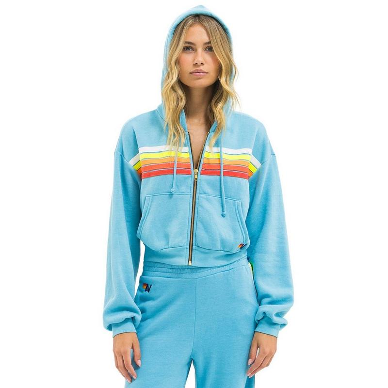 Aviator Nation Chandail court &agrave; capuchon 5 Stripe avec glissi&egrave;re pour femmes