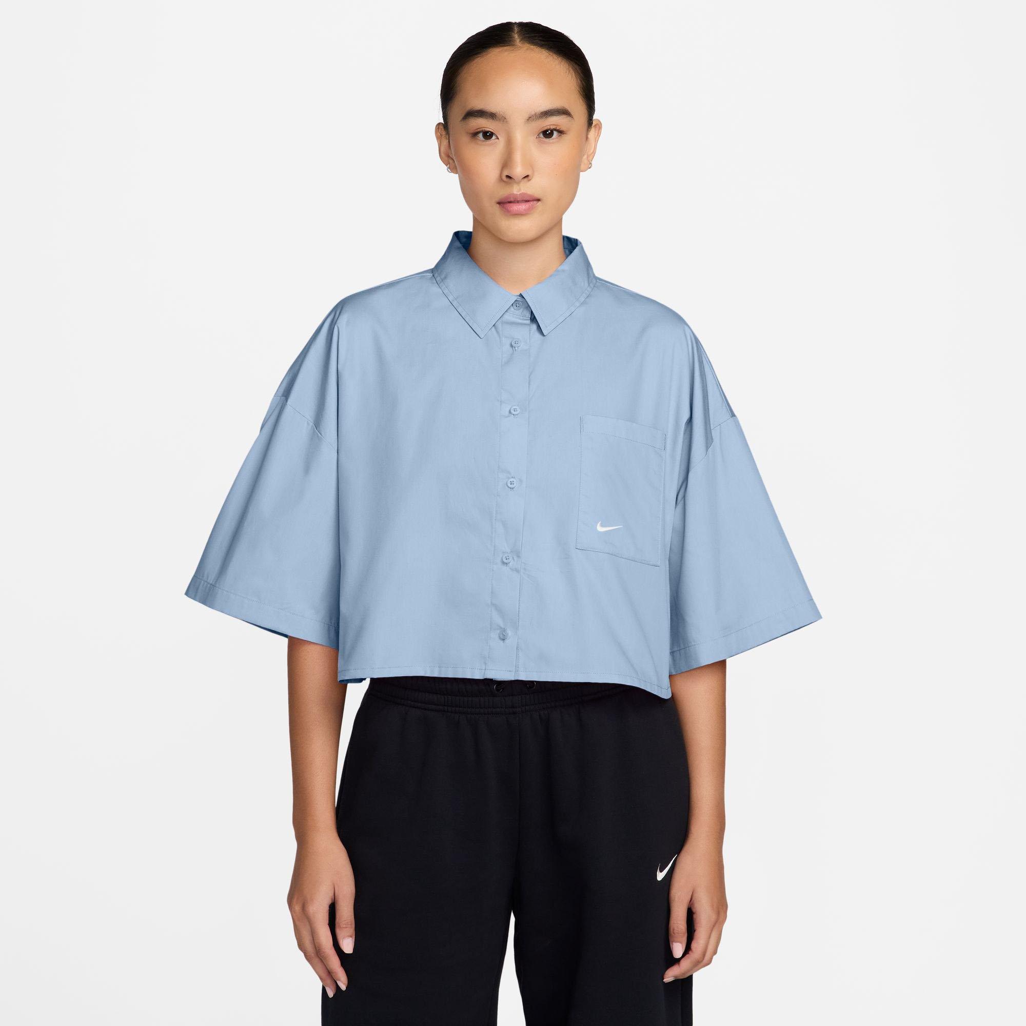 Nike | Women's Sportswear Chill Poplin Oversized Shirt, Hydrogen Blue, Size Medium
