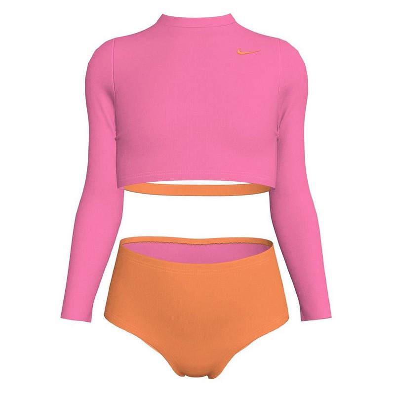 Nike Maillot deux-pi&egrave;ces haut court &agrave; manches longues + bas taille haute pour filles juniors [7-16]