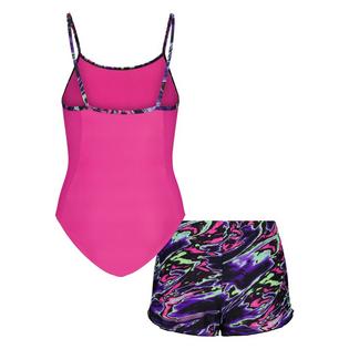 Under Armour Junior Girls' [7-16] Heat Flare Swimsuit + Short Two-Piece Set