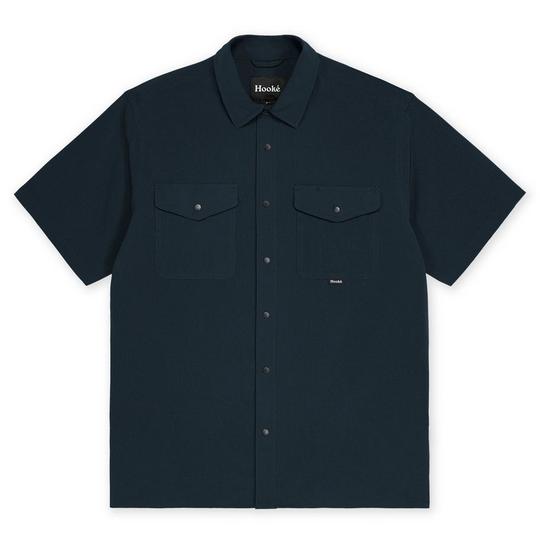 Chemise boutonnée hawaïenne tropicale bleue à manches courtes pour hom