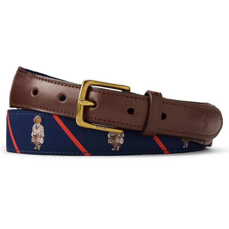 Polo Ralph Lauren Men's Polo Bear Leather Trim Belt