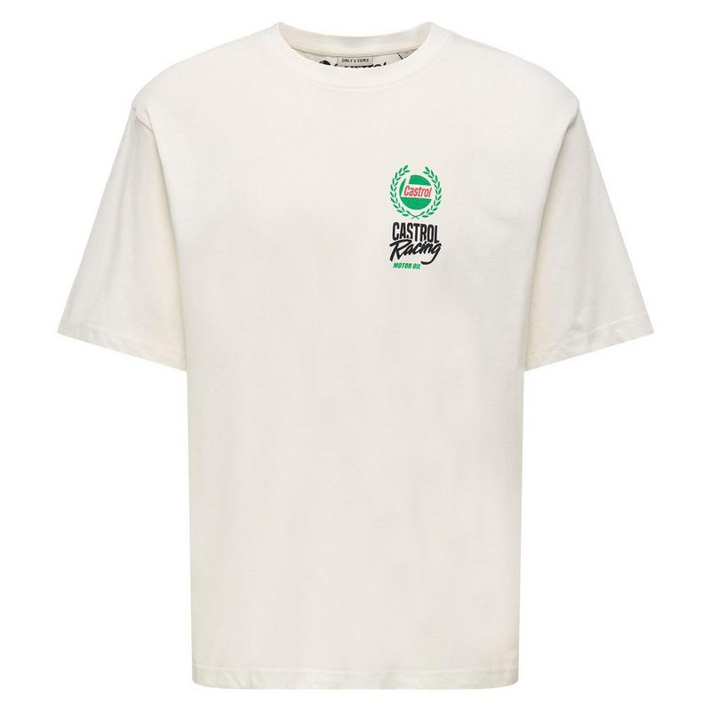 Only & Sons T-shirt Castrol Life &agrave; coupe d&eacute;contract&eacute;e pour hommes