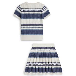 Polo Ralph Lauren Junior Girls' [7-16] Striped Cable Cotton Sweater + Skirt Two-Piece Set