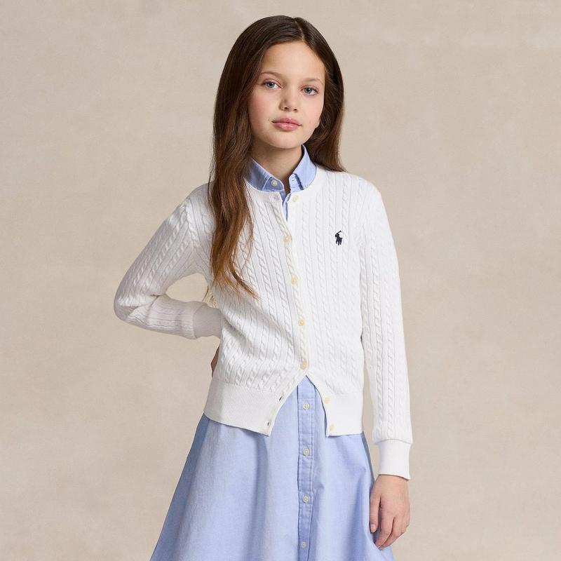 Polo Ralph Lauren Cardigan en tricot c&acirc;bl&eacute; miniature de coton pour filles juniors [7-16]