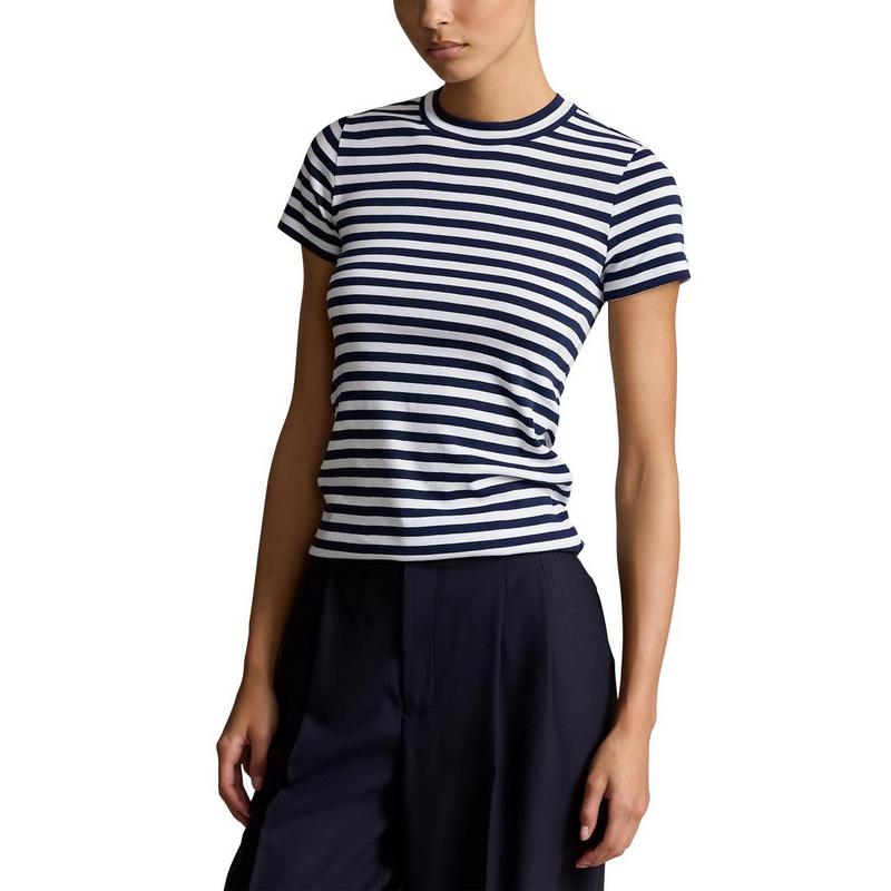 Polo Ralph Lauren T-shirt &agrave; col rond en coton c&ocirc;tel&eacute; ray&eacute; pour femmes