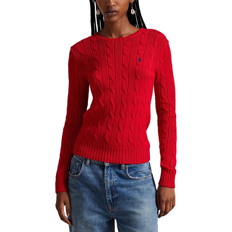 Polo Ralph Lauren Chandail en coton &agrave; col rond en tricot torsad&eacute; pour femmes