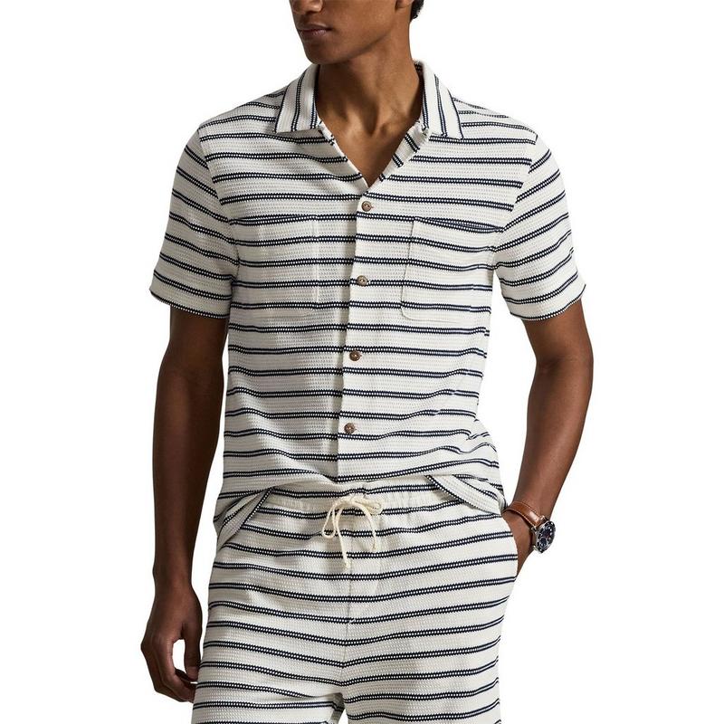 Polo Ralph Lauren Men's Striped Pointelle-Ribbed Camp Shirt