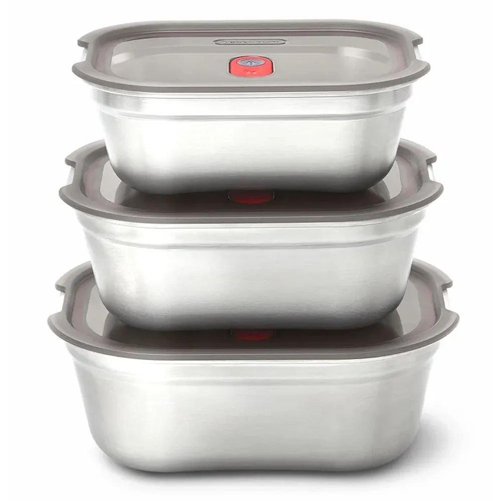 BLACK+BLUM | Steel Food Box Set 3 Pack - S/M/L, Grey Red