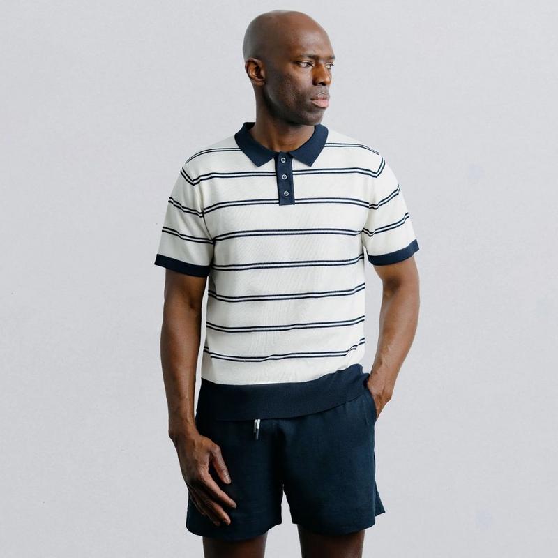 Champlain Polo en tricot ray&eacute; pour hommes
