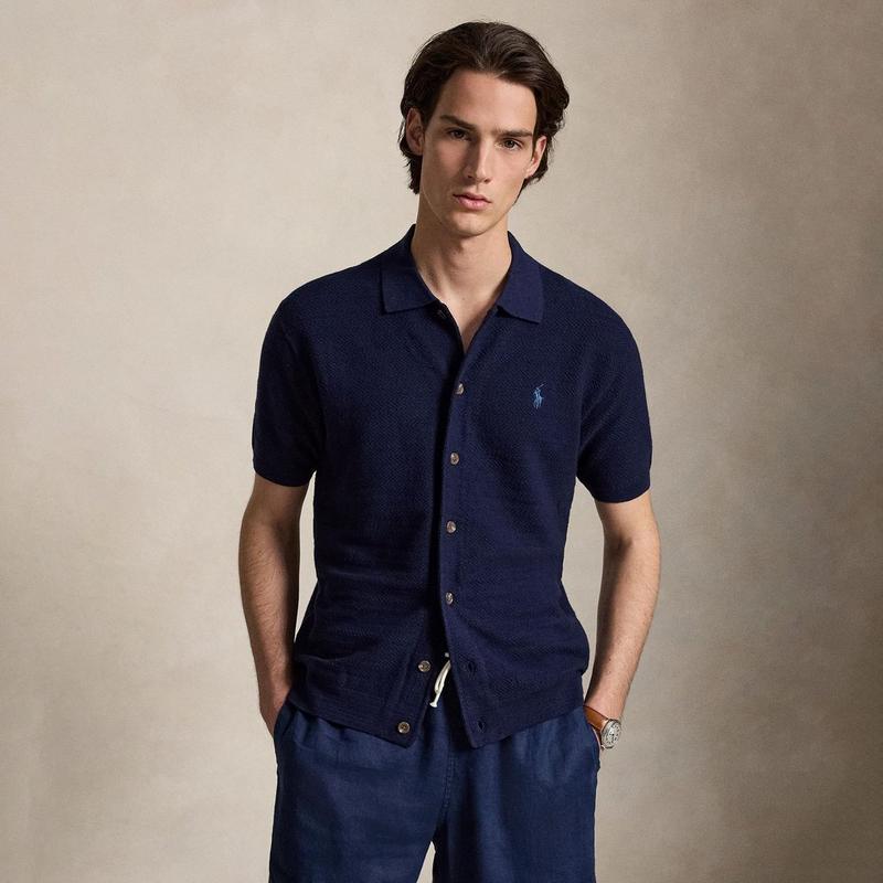 Polo Ralph Lauren Cardigan &agrave; manches courtes en coton-lin pour hommes