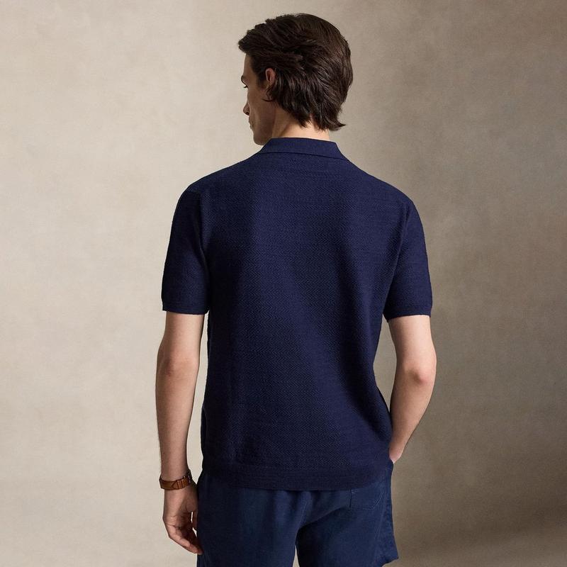 Polo Ralph Lauren Cardigan &agrave; manches courtes en coton-lin pour hommes