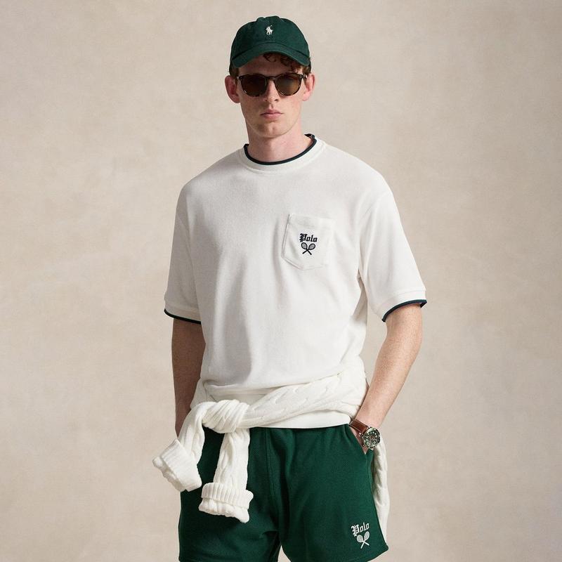Polo Ralph Lauren Chandail &agrave; manches courtes en tissu bouclette pour hommes