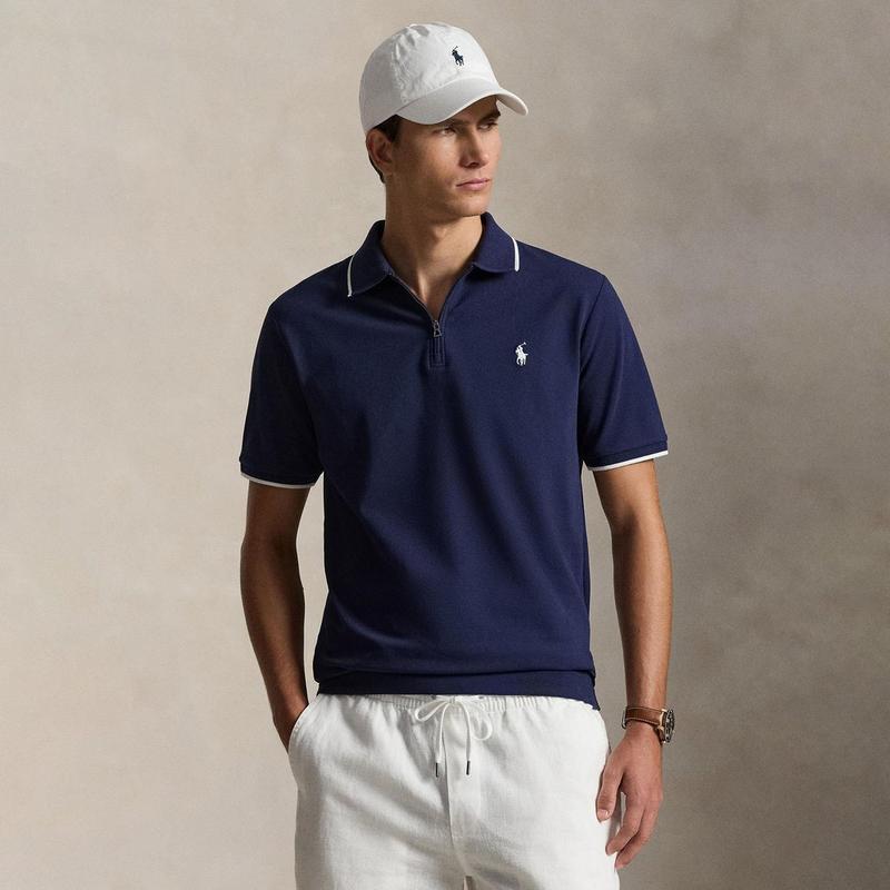 Polo Ralph Lauren Polo &agrave; glissi&egrave;re en maille extensible &agrave; coupe classique pour hommes