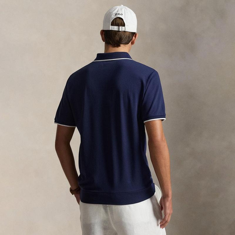 Polo Ralph Lauren Polo &agrave; glissi&egrave;re en maille extensible &agrave; coupe classique pour hommes