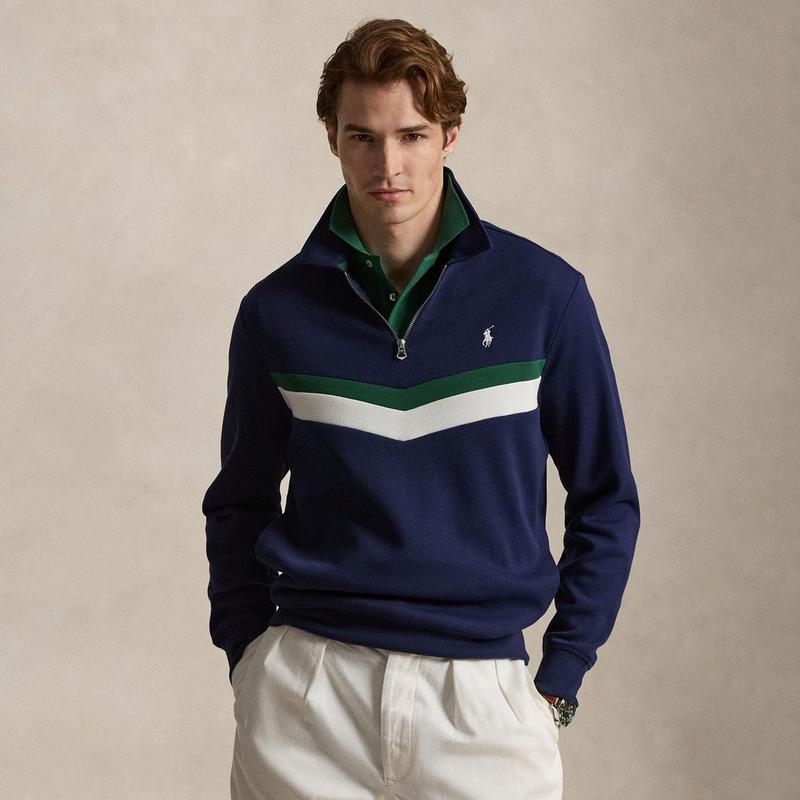 Polo Ralph Lauren Chandail &agrave; glissi&egrave;re 1/4 en double tricot pour hommes