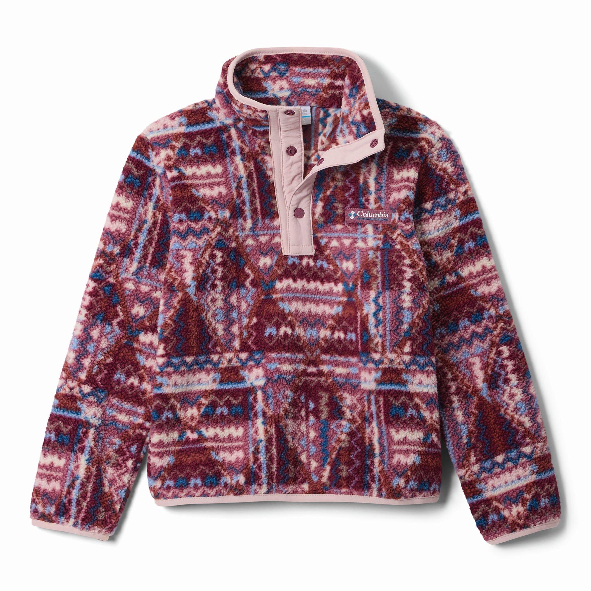 Columbia | Girl's Junior's Helvetia II Printed Half-Snap Fleece Pullover Top, Purple, Size XS