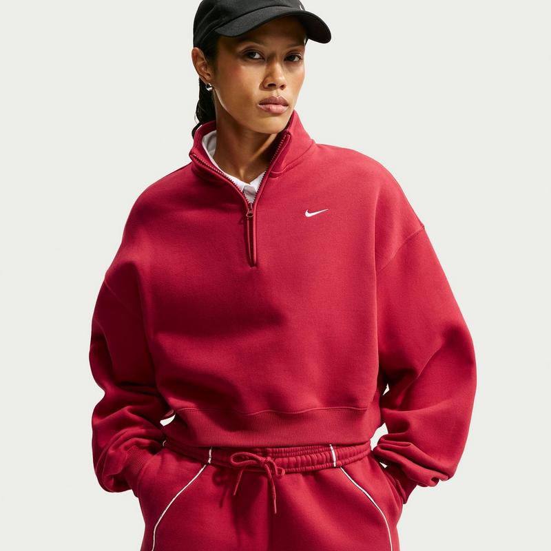 Nike Chandail court &agrave; glissi&egrave;re 1/4 en molleton Studio pour femmes