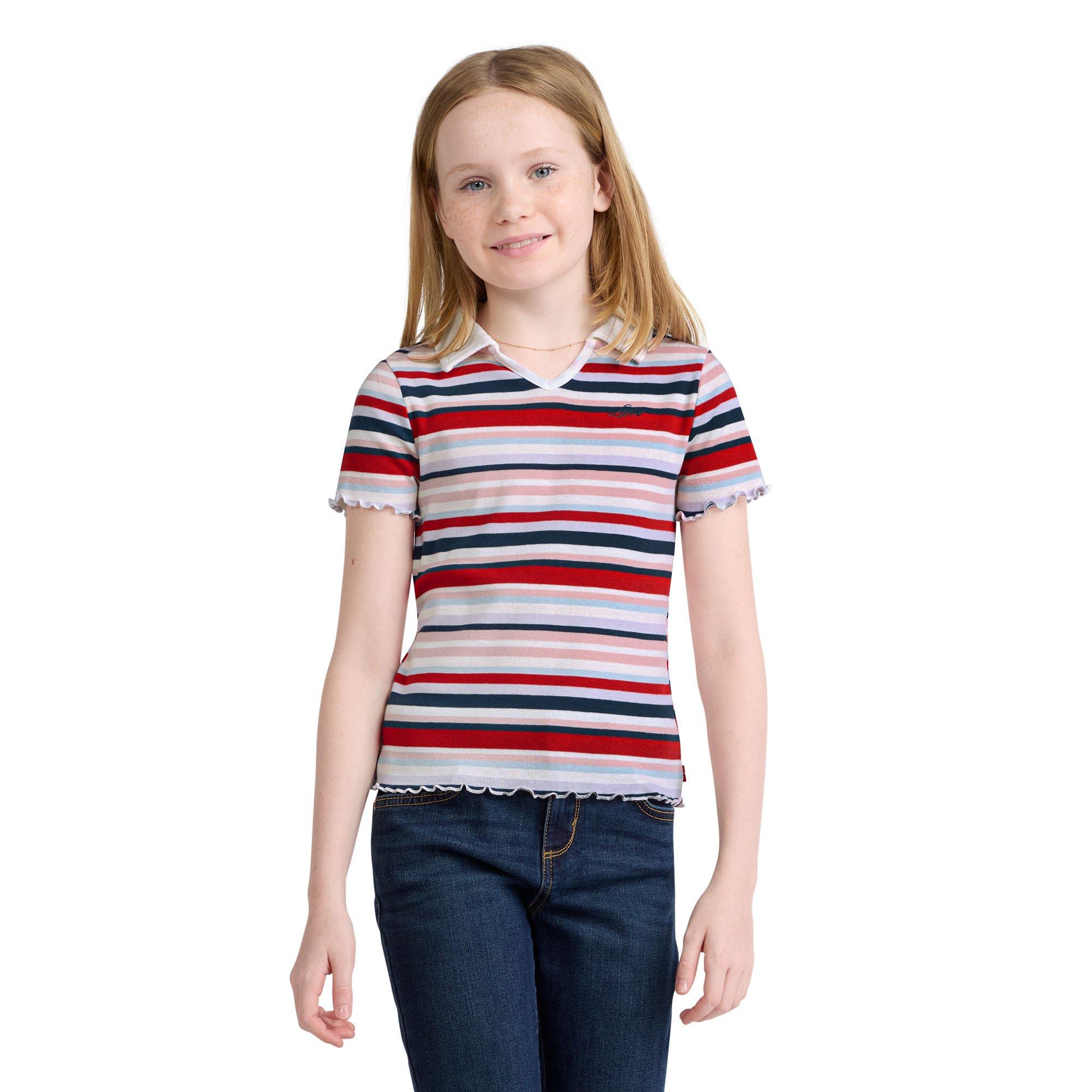 Levi's | Junior's Girl's Striped Knit Polo Top, Levis Egret, Size Small
