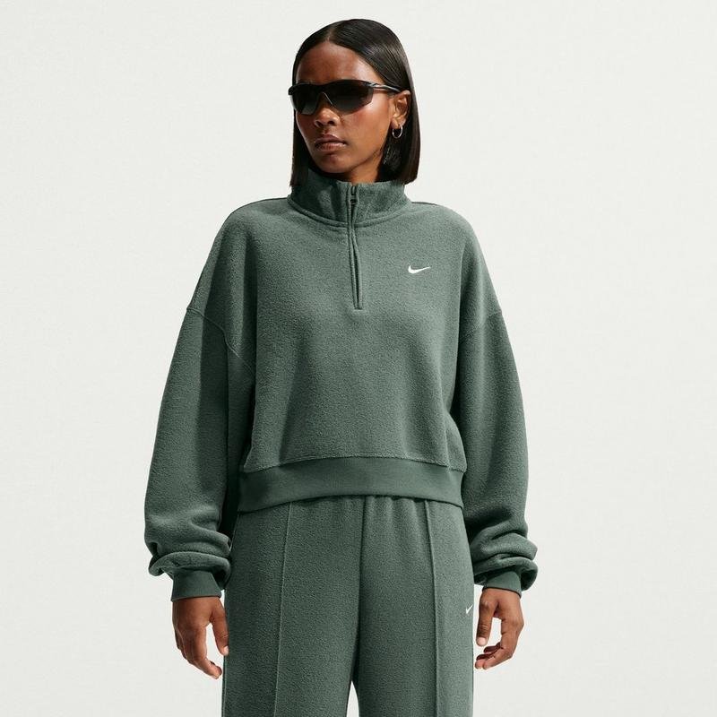 Nike Women's Studio Fleece Plush Oversized 1/4-Zip Cropped Sweatshirt