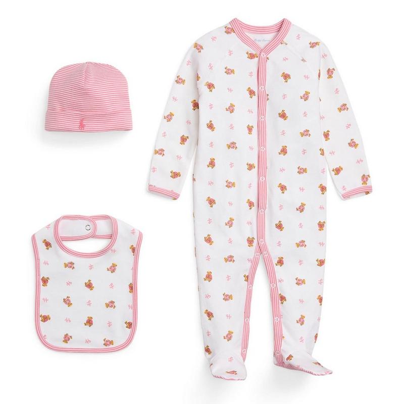 Polo Ralph Lauren Ensemble cadeau trois pi&egrave;ces en coton Polo Bear pour b&eacute;b&eacute;s filles [0-24 mois]