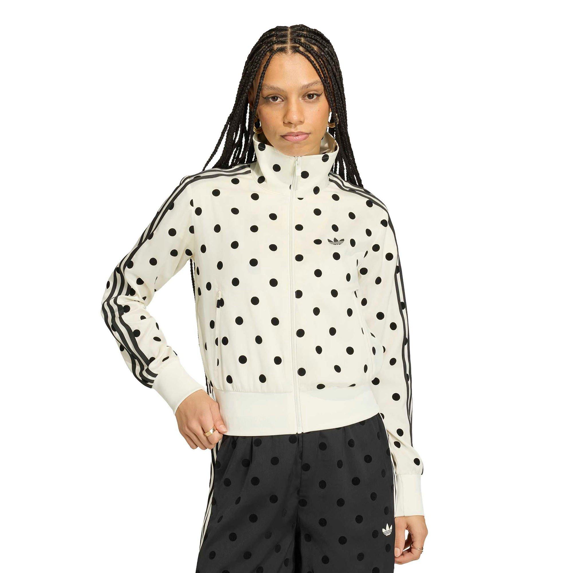 adidas Originals | Women's Firebird Satin Polka Dot Track Jacket, Off White Black Polka Dot, Size Large