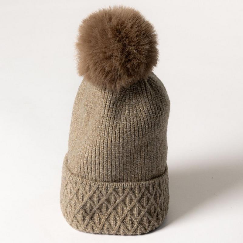 Lyla + Luxe Women's WHITE LABEL Cable Cuff Pom Pom Beanie