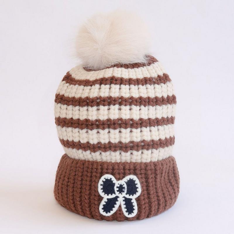 Lyla + Luxe Women's WHITE LABEL Stripe Pom Pom Beanie
