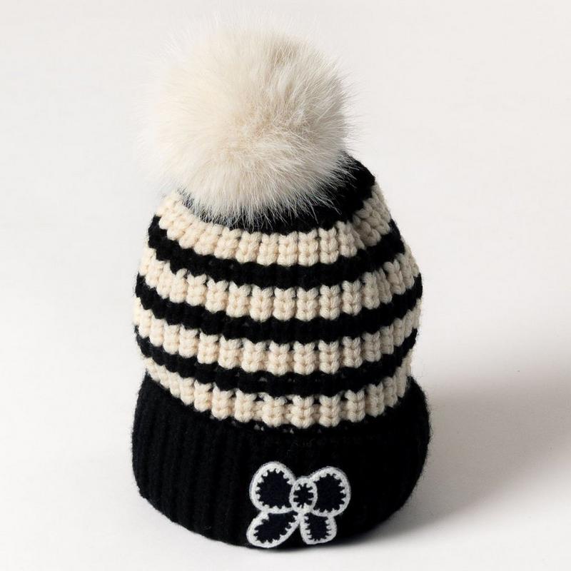 Lyla + Luxe Women's WHITE LABEL Stripe Pom Pom Beanie