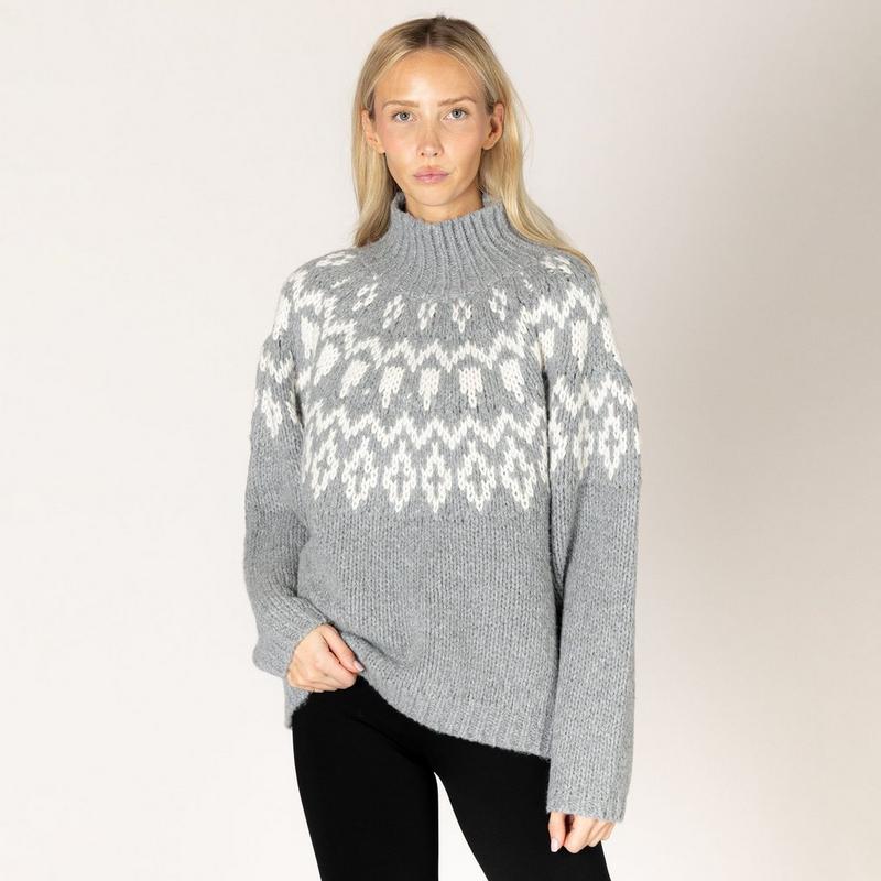 Lyla + Luxe Women's Aggie Fair Isle Mock Neck Sweater