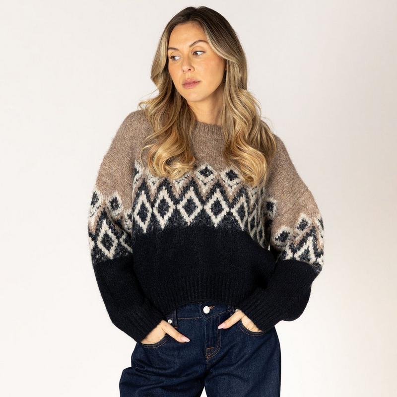 Lyla + Luxe Women's Aria Fair Isle Crew Sweater