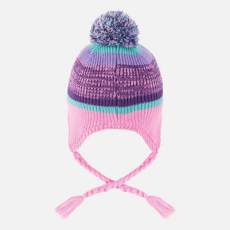 Deux Par Deux Kids' [2-8] Lined Peruvian Knit Pompom Hat