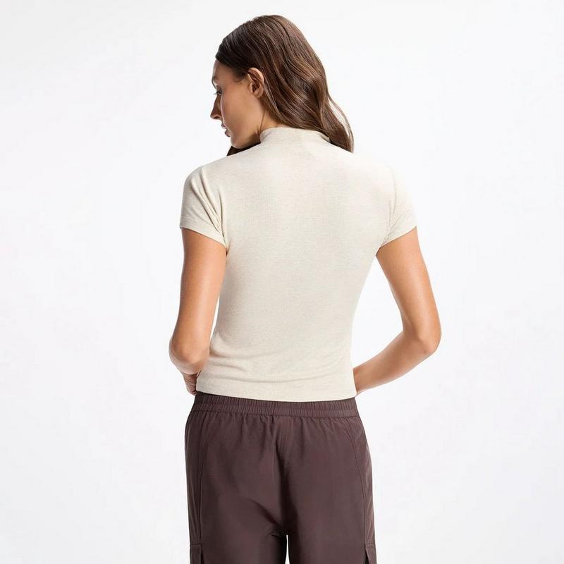MPG Women's Baby Rib Short Sleeve Mock Neck T-Shirt