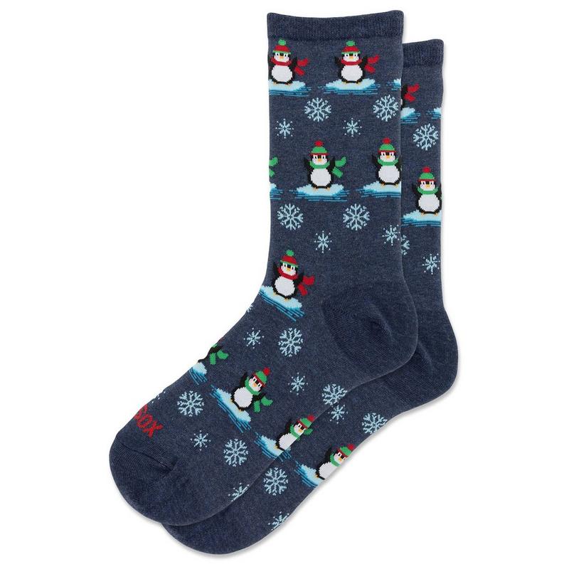 Hot Sox Women's Christmas Penguins Crew Sock