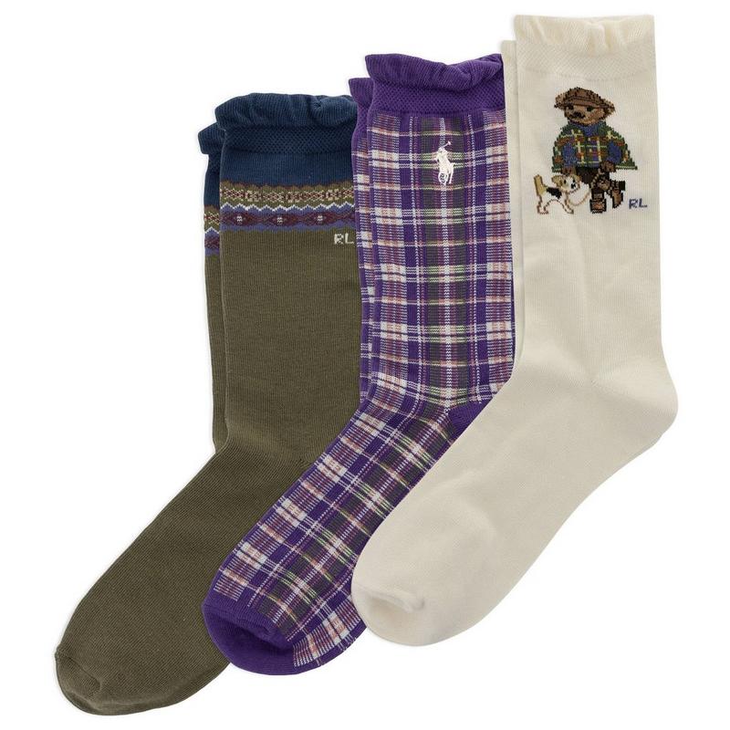 Polo Ralph Lauren Junior Girls' [7-16] Polo Bear Dog Crew Sock (3 Pack)