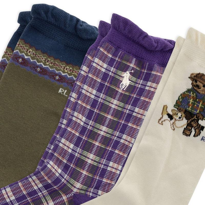 Polo Ralph Lauren Junior Girls' [7-16] Polo Bear Dog Crew Sock (3 Pack)