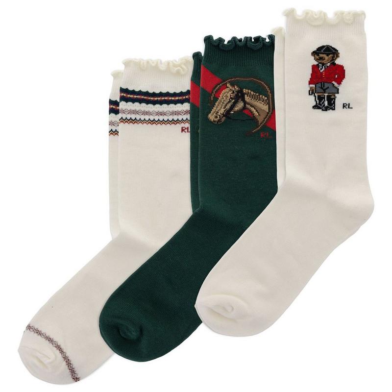 Polo Ralph Lauren Junior Girls' [7-16] Equestrian Polo Bear Crew Sock (3 Pack)