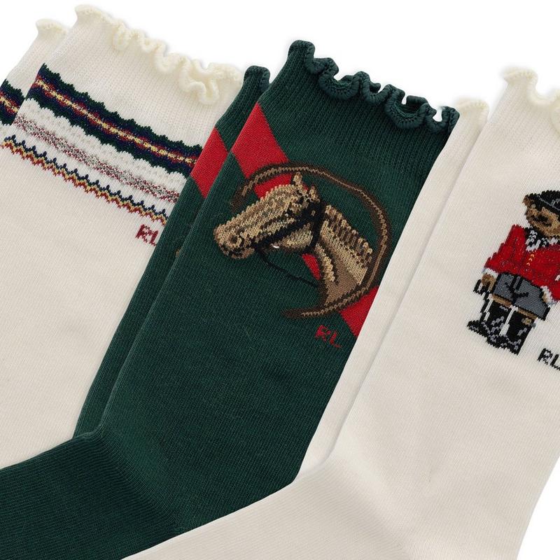 Polo Ralph Lauren Junior Girls' [7-16] Equestrian Polo Bear Crew Sock (3 Pack)