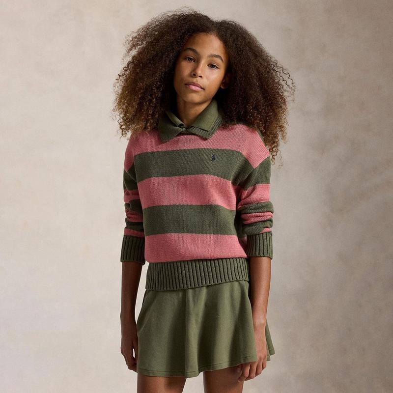 Polo Ralph Lauren Junior Girls' [7-16] Striped Cotton Polo Sweater