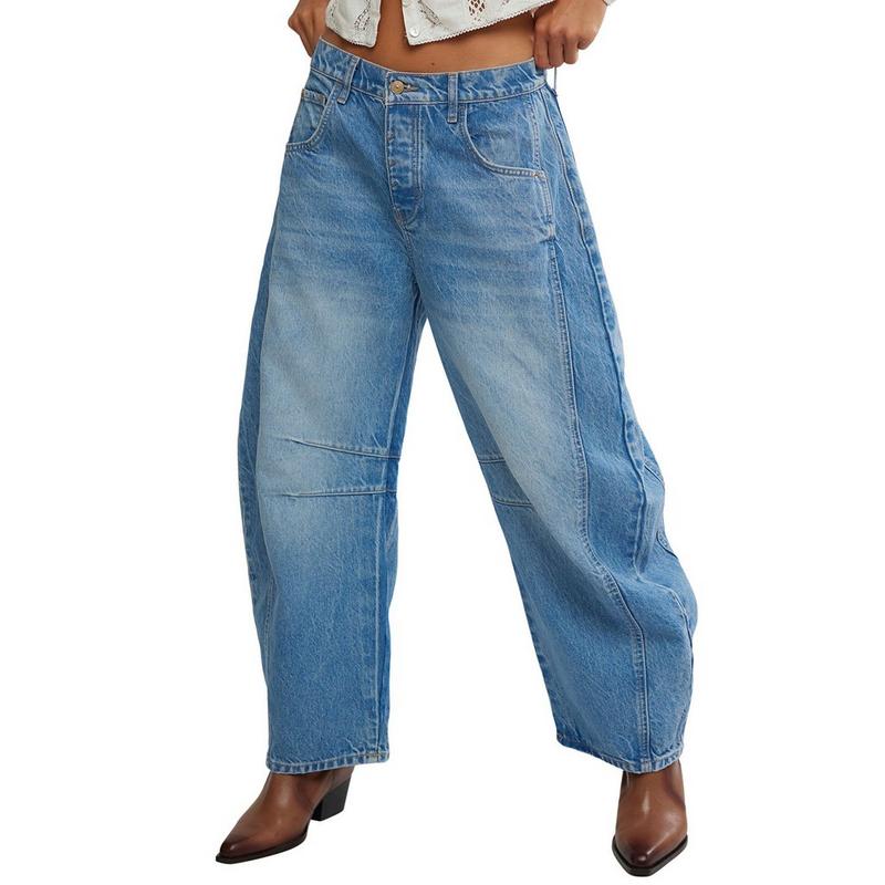 Free People Women's Good Luck Mid Rise Barrel Jean