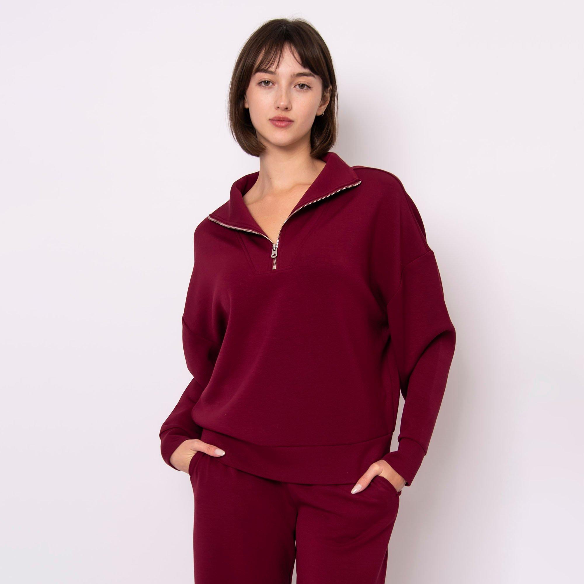 Oak & Ivy | Women's Seanni Soft Knit Half-Zip Pullover Sweatshirt, Cranberry, Size XL